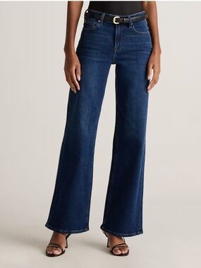 Quince Women's Bella Stretch Wide Leg Jeans Dark Blue Denim Casual Size 30